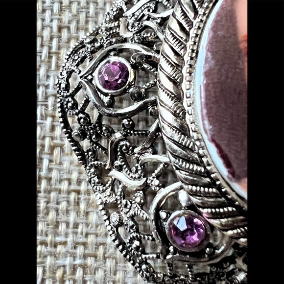 Vintage Western Germany Victorian Portrait Brooch Filigree Crystal Hand Painted - Picture 7 of 8